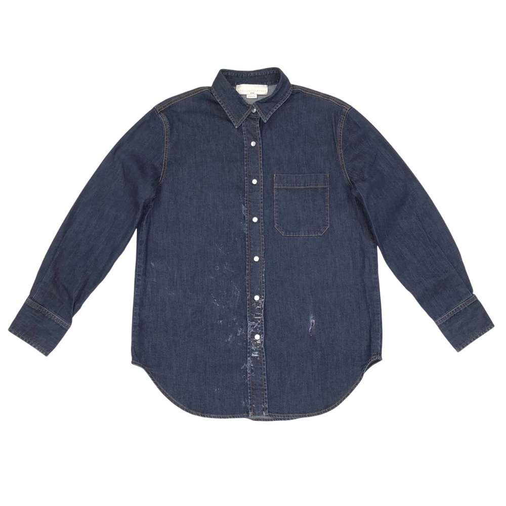 Stella McCartney Men's Denim Pearl Snap Distress Shirt Size IT 42 US Large Blue